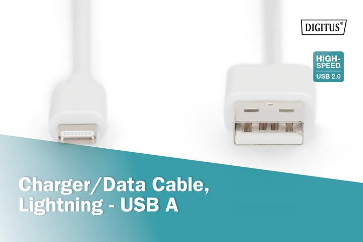 Image du produit Digitus Câble de données/charge Lightning vers USB A, certifié MFI (2 m, USB 2.0, 12 W)