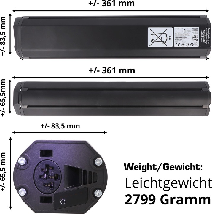 Actual product image E-Bike-Vision Battery Bosch Active (Plus) / Performance (CX) Intube vertical (461 Wh, E-Bike battery)