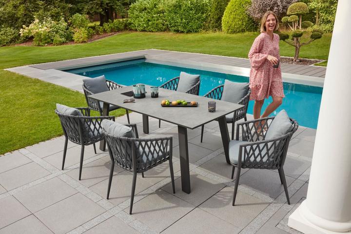 Actual product image LC Garden Sunrest dining table aluminium/glass ceramic concrete look 180x90 cm