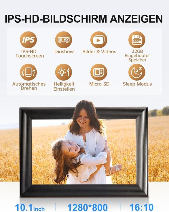 Actual product image Moman Digital Photo Frame with Wi-Fi, Touchscreen, 32GB Memory, Auto-Rotation, App Sharing, Ideal Gift (10.10", 1280 x 800 pixels)