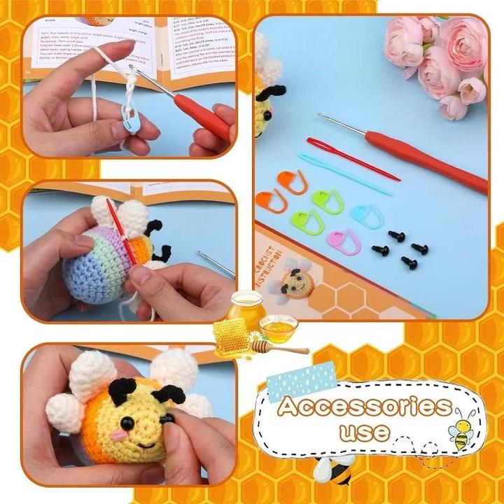 Actual product image Activity Board Little Bee crochet set for beginners with video tutorial cotton knitting yarn yarn plastic needles