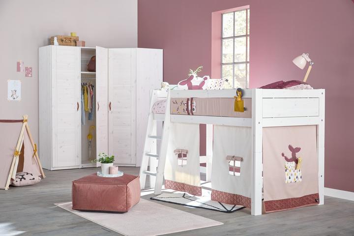 Image du produit Lifetime Kidsrooms Lit mi-hauteur avec échelle inclinée et rideau de jeu, fond mobile