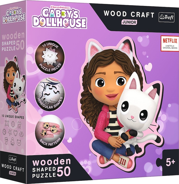 Productafbeelding Trefl Houten Puzzel Speciale Vorm 50 - Gabby's Poppenhuis (50 onderdelen)