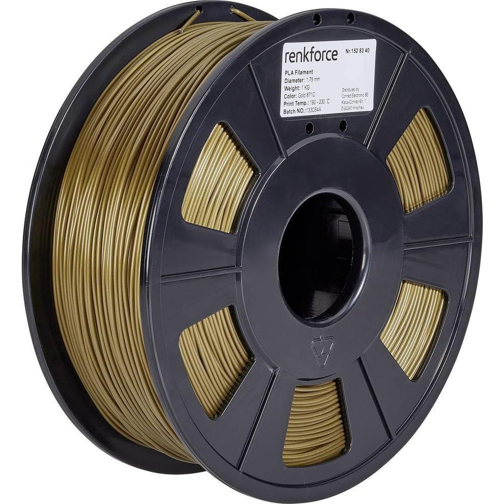 Renkforce Filament PLA (PLA, 1.75 mm, 1000 g, Gold), 3D Filament, Gold