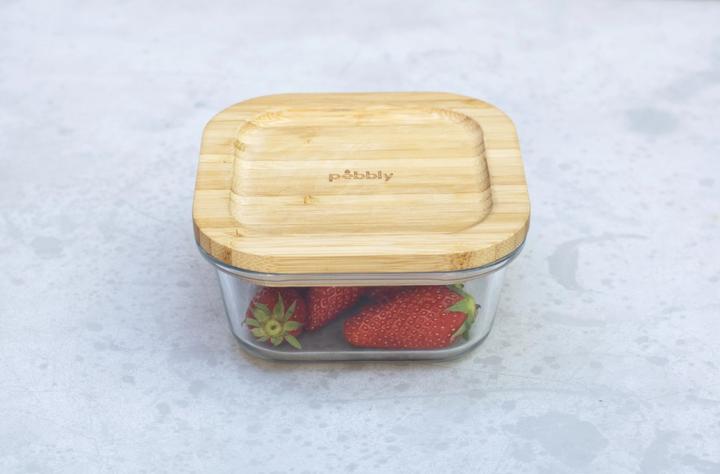 Actual product image Pebbly Storage jar with bamboo lid, rectangular, 13x13x6 cm (0.52 l)