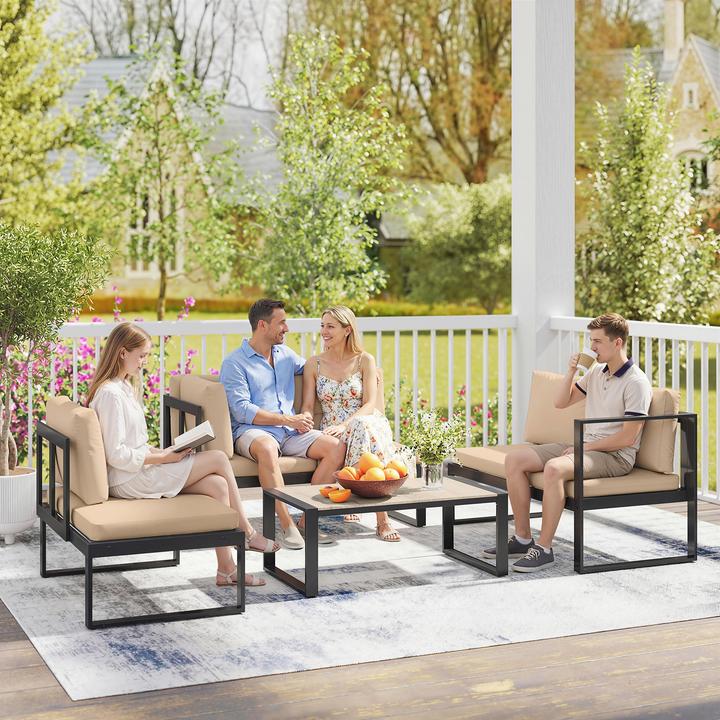 Produktbild Outsunny Gartenmöbel-Set Stahl, Polyester Khaki
