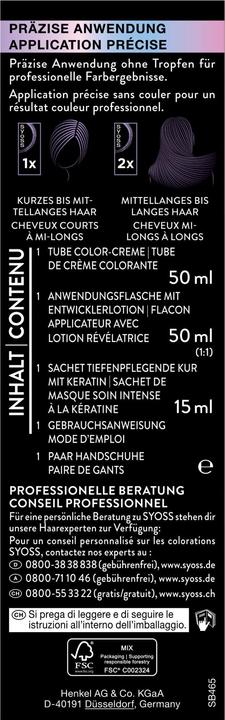 Valeurs nutritives et ingrédients Syoss Collection métallique (4 65 Chocolate Copper)