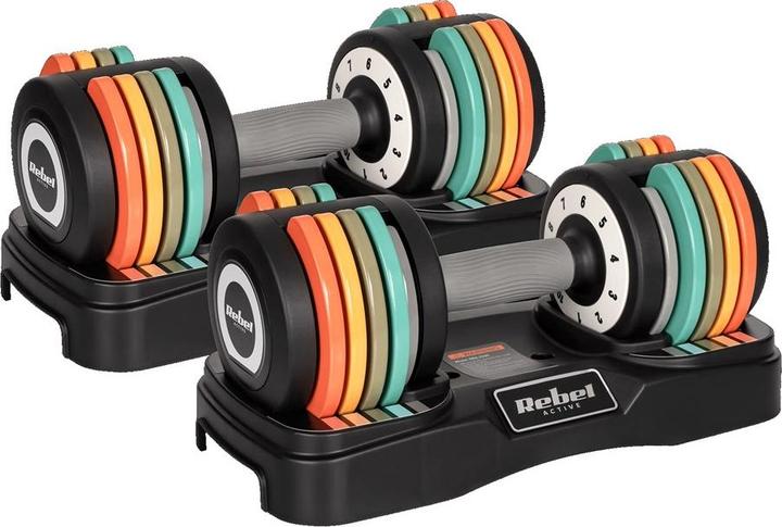Produktbild Rebel Active Hantle żeliwne regulowane automatycznie, zestaw 2x10 kg, skok co 1kg, ACTIVE