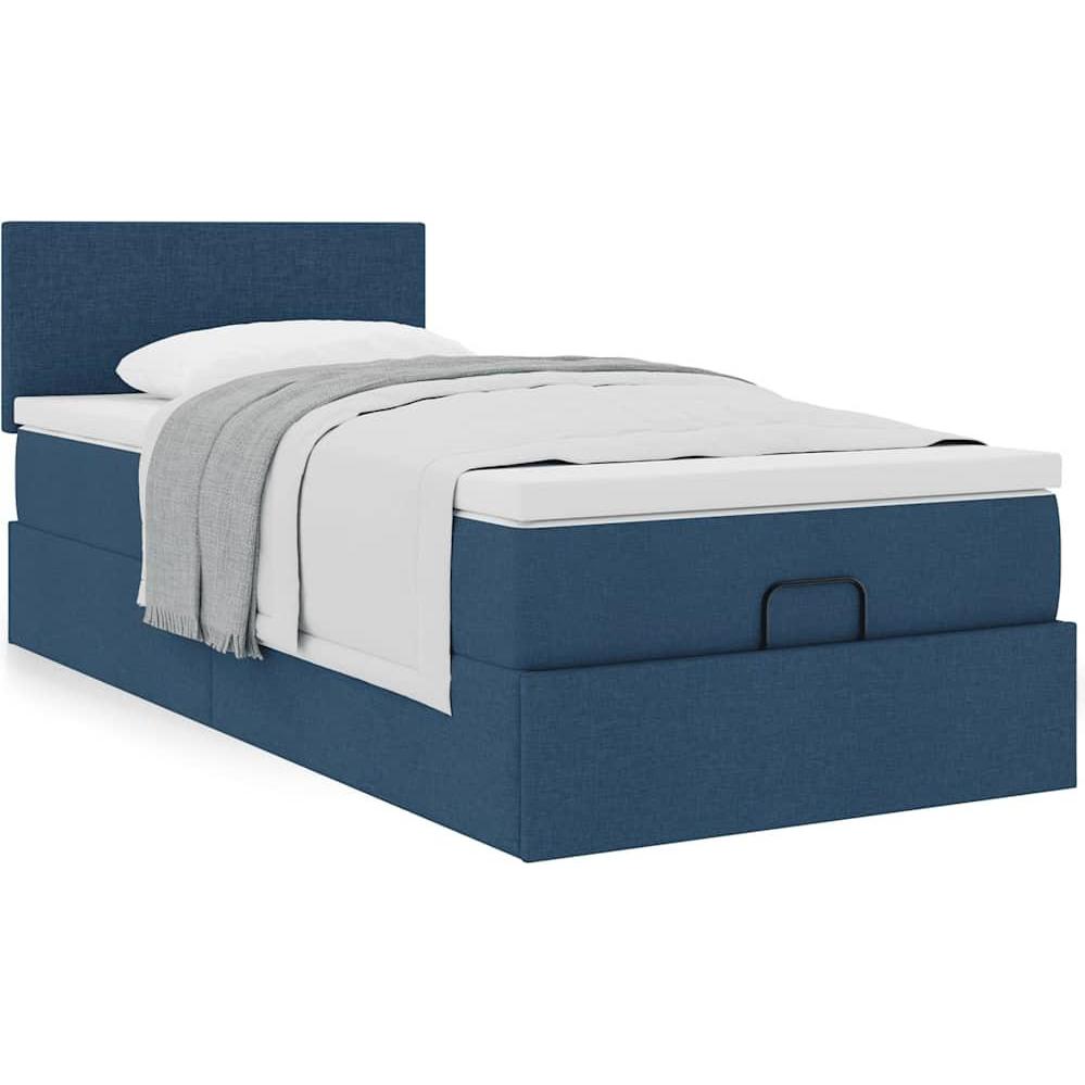 VidaXL, Bett, Ottoman-Bett mit Matratze Blau 90x200 cm Stoff Bettrahmen (90 x 200 cm)