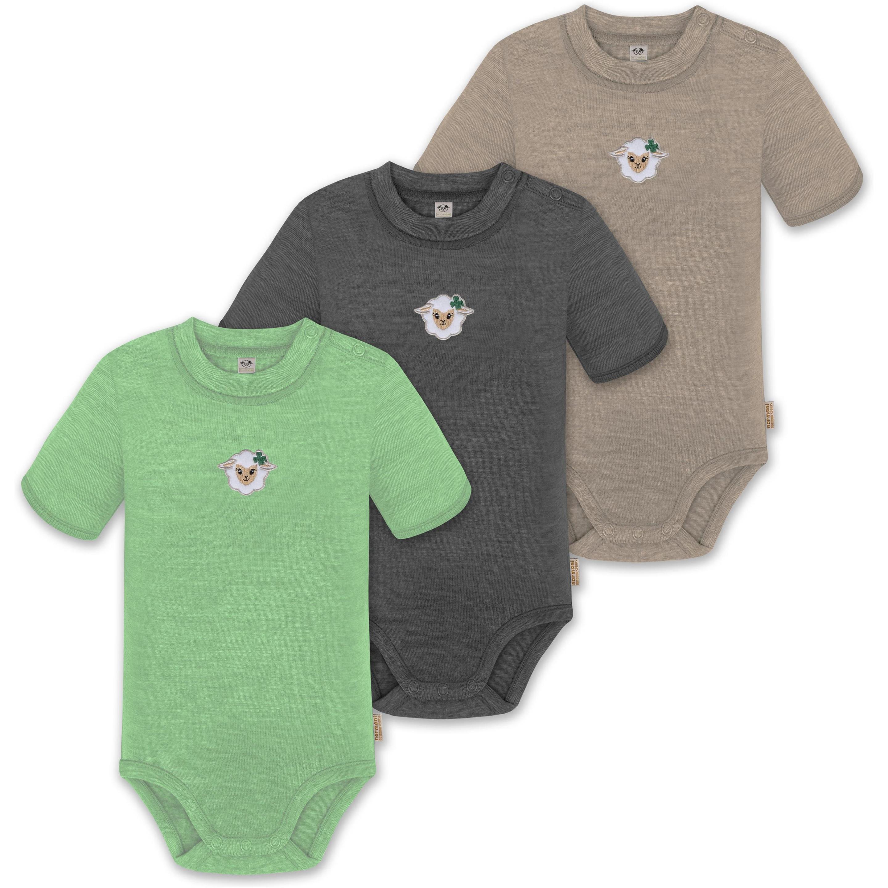Normani, Body, 3er Set Baby Merino Kurzarmbody „Tihoi" - 9319, Beige, (74)