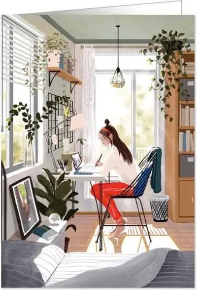 Quire Karte Frau am Schreibtisch beim Lernen (1 Stk.)