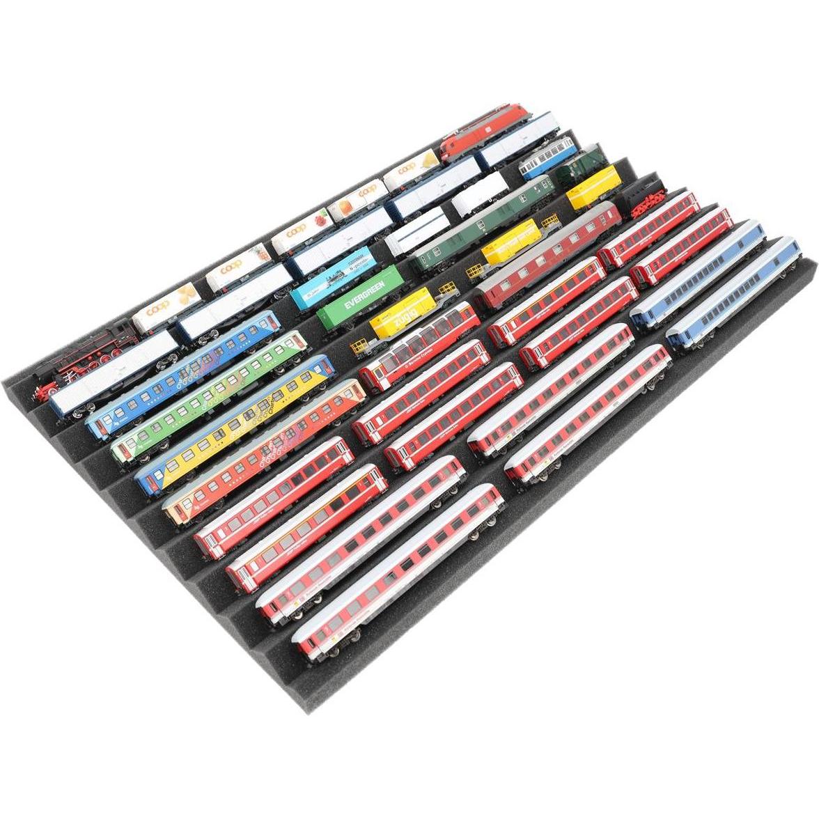 Feldherr Zugliege für Spur N – 10 Fächer für Modelleisenbahn Loks und Waggons (Schiuma solida)