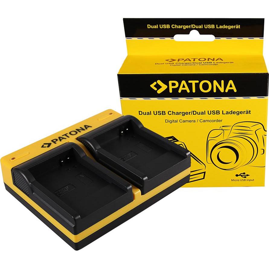 Patona Caricabatterie doppio per Samsung SLB-0937 Digimax CL5 L730 L830 NV33 NV4 PL10 incl. cavo Micro-USB (Caricabatterie per fotocamere), Alimentato