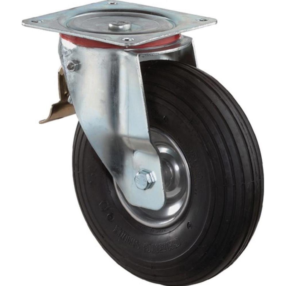 BS Rollen, Möbelrollen, Luftrad Rad-Ø 260 mm Tragfähigkeit 200 kg mit Anschraubplatte Lenkrolle Luftbereifung schwarz
