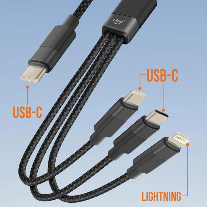 Image du produit LinQ Câble USB-C / 2x USB-C + Lightning (1.20 m, USB 3.2 Gen 1)