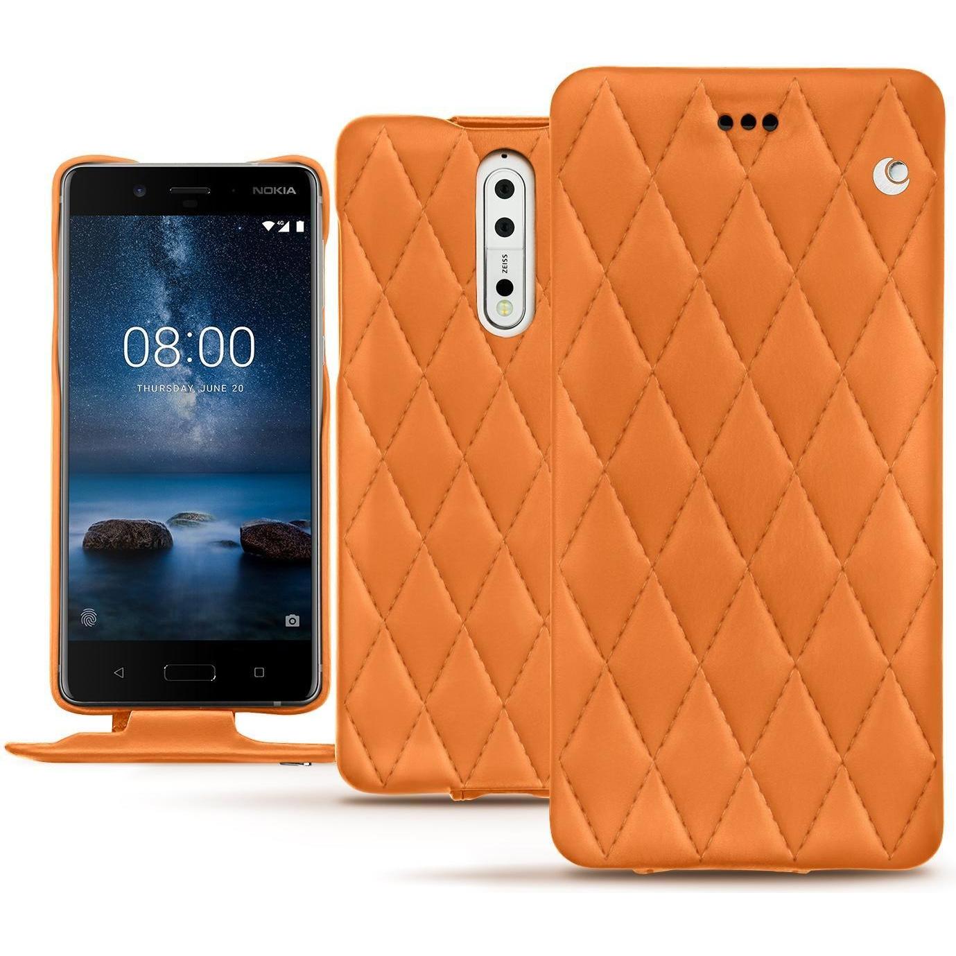 Noreve Lederschutzhülle vertikal (Nokia 8), Smartphone Hülle, Orange