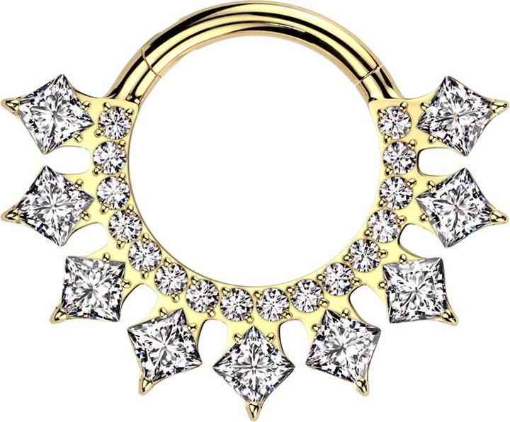 Immagine prodotto Star Piercing Anello micro segmento con cerniera placcato oro con cristalli rotondi e quadrati argento (Titanio G23)
