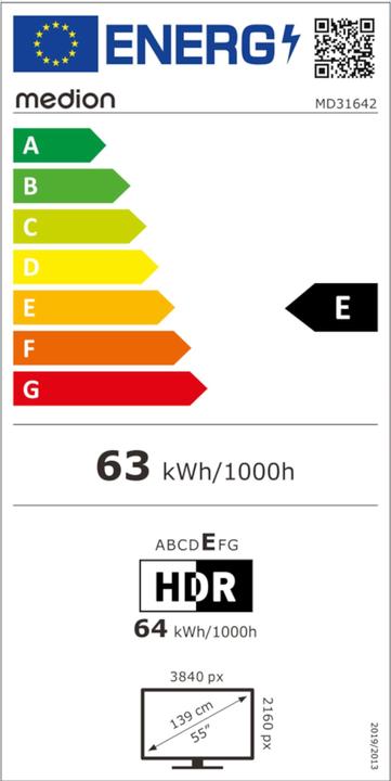 Etichetta energetica Hisense TV Smart TV LCD Ultra HD MEDION® LIFE® X15517 (MD 31642) (55", LCD, 4K)