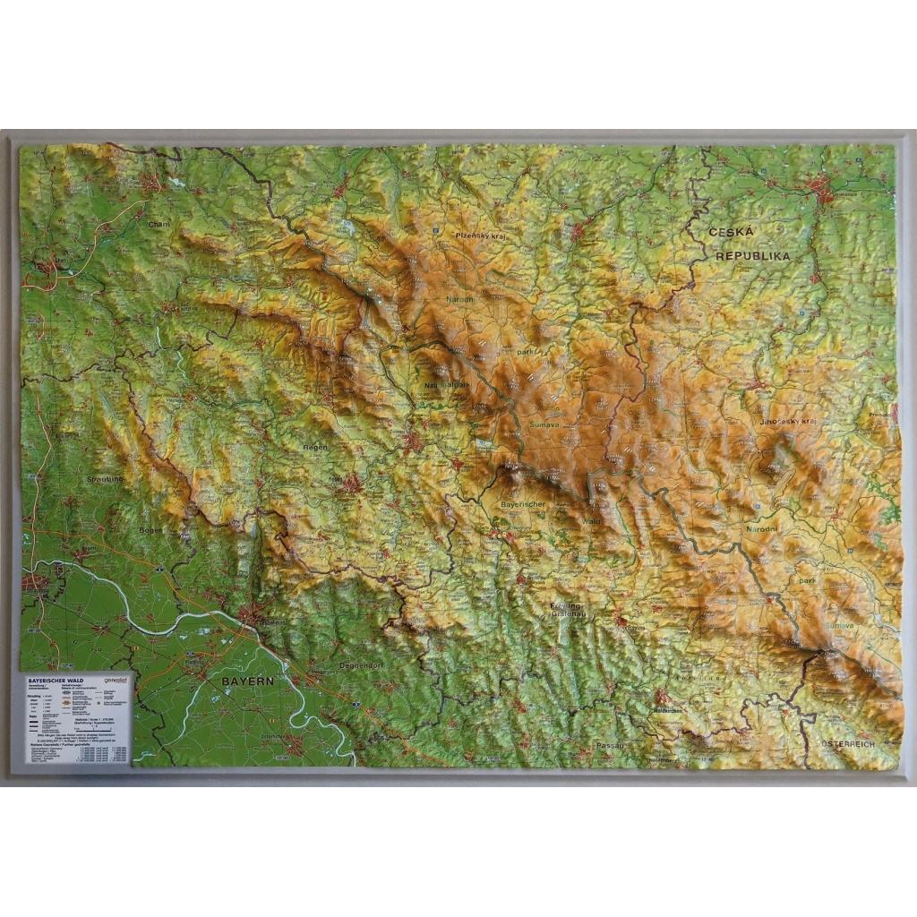 Bayerischer Wald Reliefkarte klein, Landkarte
