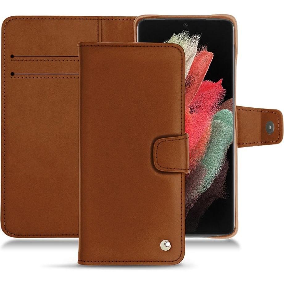 Noreve Lederschutzhülle Wallet (Samsung Galaxy S21 Ultra), Smartphone Hülle, Braun