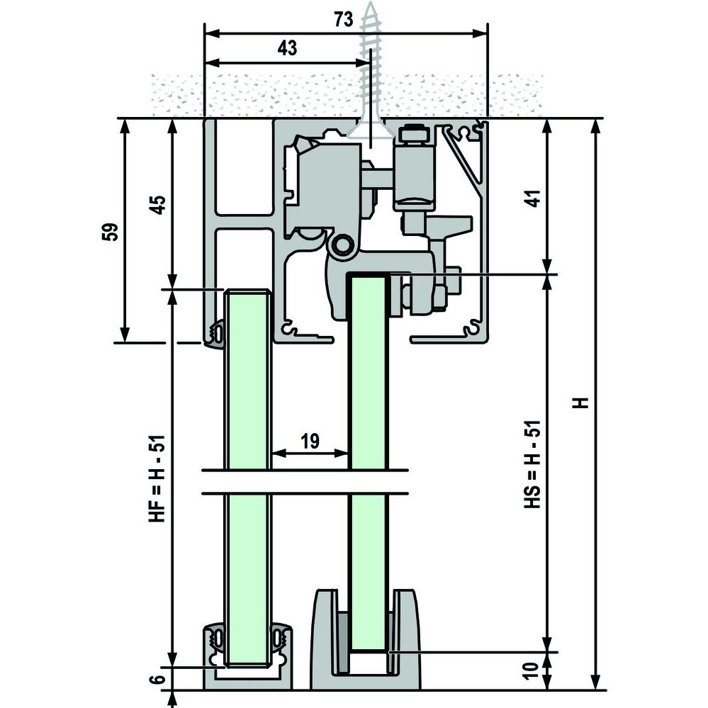 Vitris, Türbeschlag + Scharnier, Komplett-Set Portavant M50, Deckenmontage, mit Seitenteil