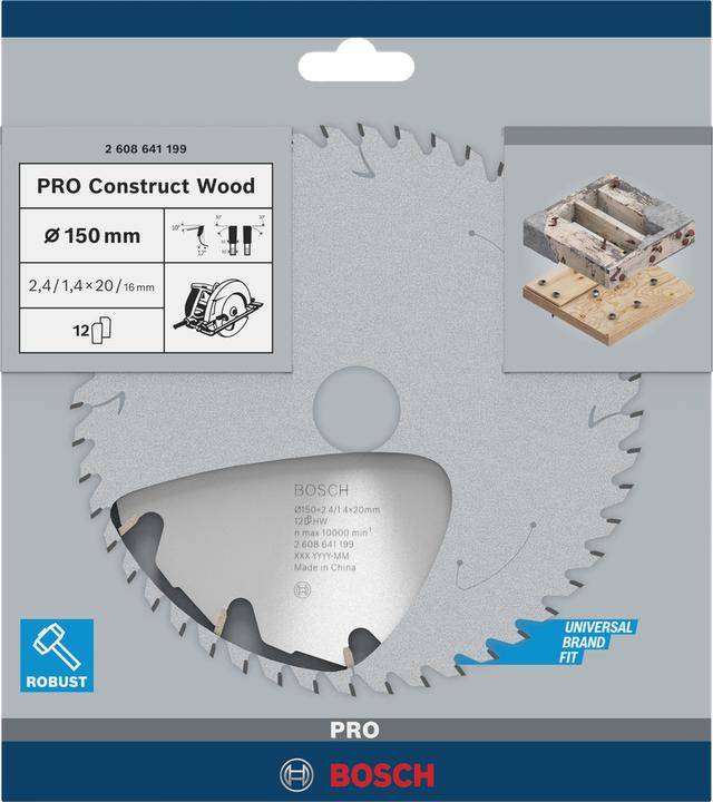 Produktbild Bosch Professional Zubehör PRO Construct Wood Kreissägeblatt, 150 x 2,4 x 20 mm