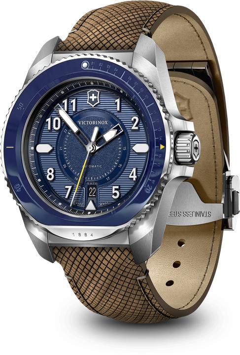 Image du produit Victorinox Journey 1884 Automatic, Montres de plongée, Montres Homme, 43 cm, Cadran bleu, Bracelet brun, Bois (Montre de plongée, 43 mm)