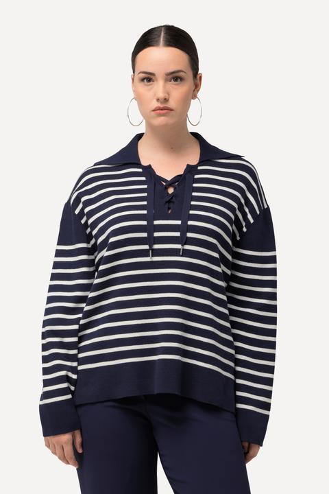 Produktbild Ulla Popken Pullover, Ringel, Matrosenkragen, Schnürung, Langarm (50, 52)
