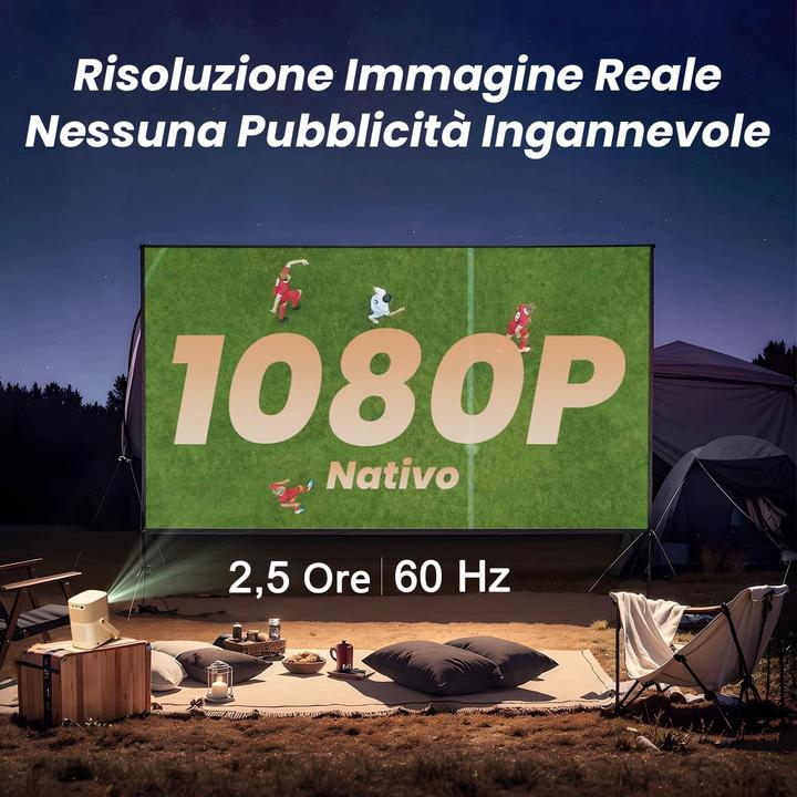 Immagine prodotto Yaber Proiettore portatile Full HD 1080p con batteria integrata, WiFi 6, Bluetooth e audio JBL (Full HD, 450 lm, 1.25:1)