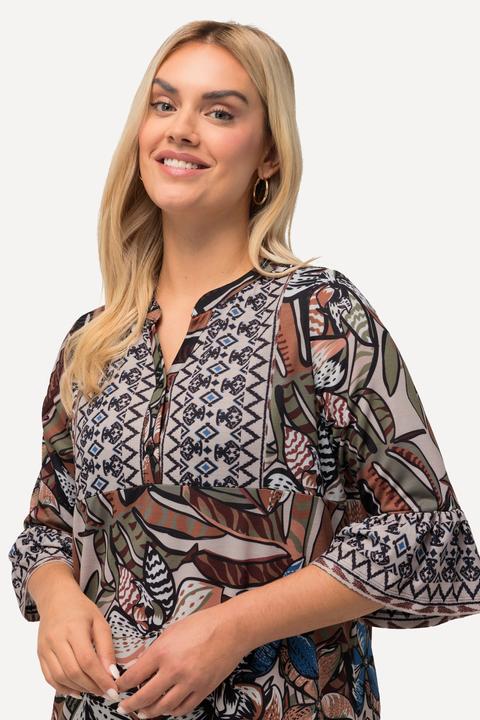 Actual product image Ulla Popken Mixed Print Flounce Panel 3/4 Sleeve Dress (50, 52)
