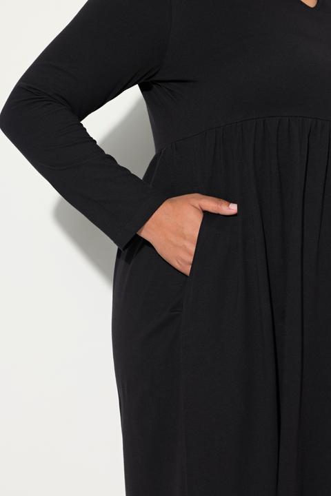 Produktbild Ulla Popken Jersey-Maxikleid, A-Linie, Tunika-Ausschnitt, Langarm (54)