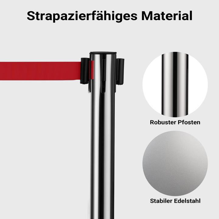 Actual product image Wiltec Mobile barrier posts 32x7x90cm silver-coloured steel personnel guidance system