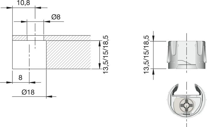 Actual product image Italiana Ferramenta Drill-in part PK2, shelf thickness 18/19 mm, drill ø 18 mm, with eccentric, grey plastic (10 pcs.)