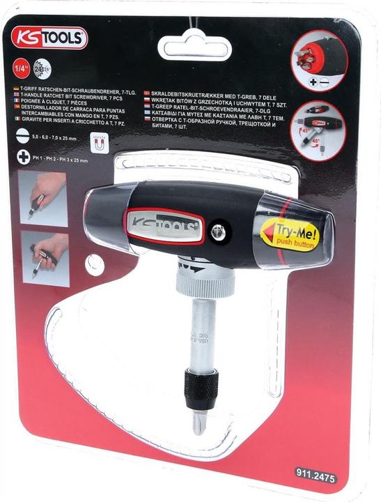 Actual product image KS Tools 1/4 T-handle ratchet bit screwdriver. 7 pcs.