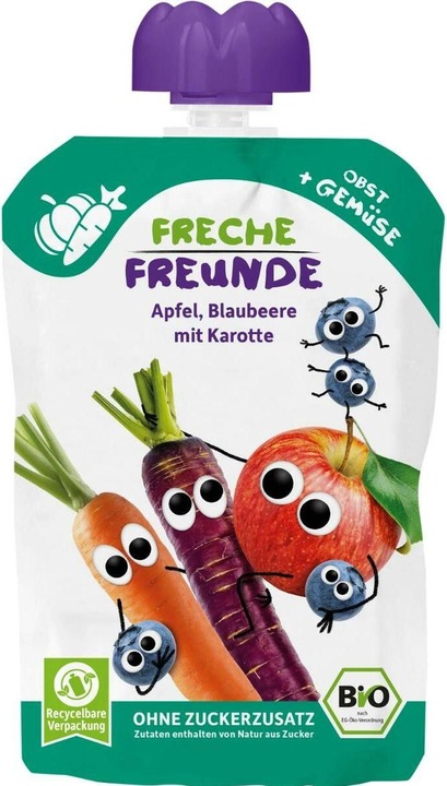 Produktbild Freche Freunde Quetschbeutel Apfel, Blaubeere, Karotte 6x 100 g (600 g)