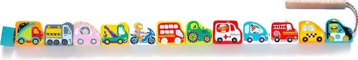 Actual product image Cubika Wood threading game flying cars (German, English, French, Italian)