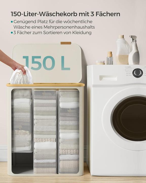 Produktbild Songmics Wäschekorb mit Deckel 3 Fächer (150 l)