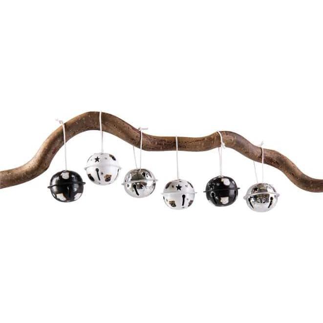 MICA Living, Christbaumschmuck, Glöckchen schwarz/silber - aus Metall - ca. 4 cm - 6 Stück (6 -teilig)