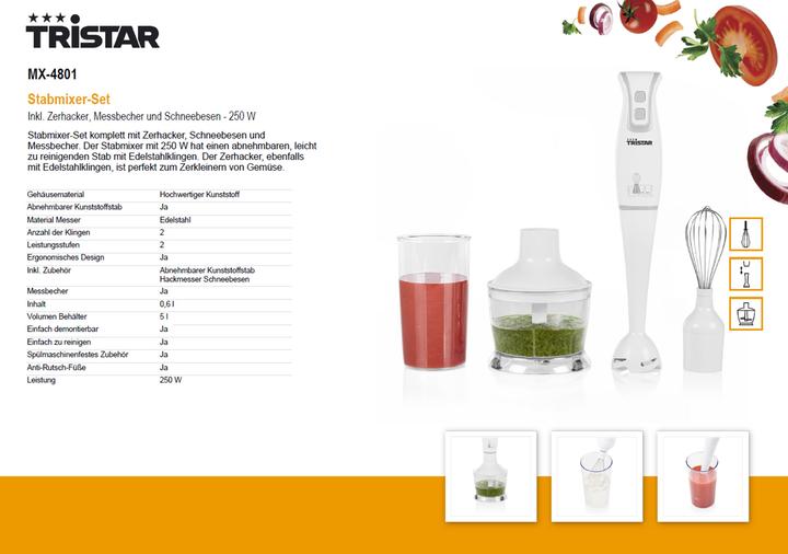 Actual product image Tristar Hand Blender Set 250 W, White