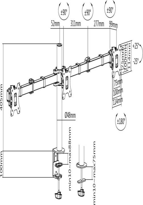 Produktbild SpeaKa Professional Tischhalterung für drei Monitore mit 43.18 - 68.58cm (17 - 27) Zoll (Tisch, 27", 21 kg)