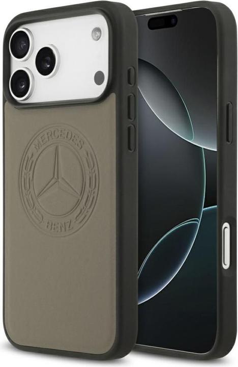 Productafbeelding Mercedes Case Leather Vintage Logo MagSafe for iPhone 17 Pro Max taupe (Apple iPhone 17 Pro Max)