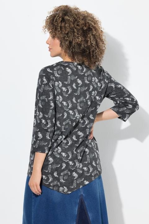 Produktbild Ulla Popken Shirt, Blüten, Zierfalten, A-Linie, V-Ausschnitt, 3/4-Arm (50, 52)