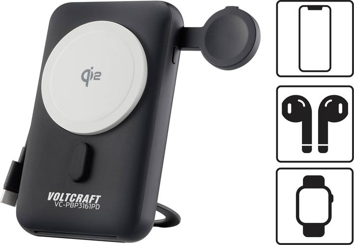 Produktbild Voltcraft VC-PBP3161PD Wireless Powerbank 10000 mAh Qi Wireless Charging Li-Ion (10000 mAh, 15 W)