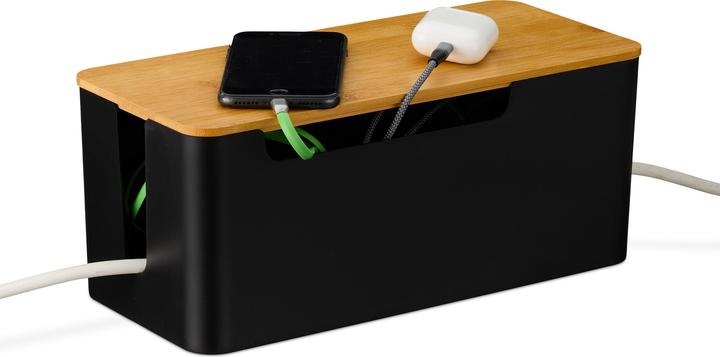 Image du produit Relaxdays Schwarze Kabelbox mit Bambusdeckel