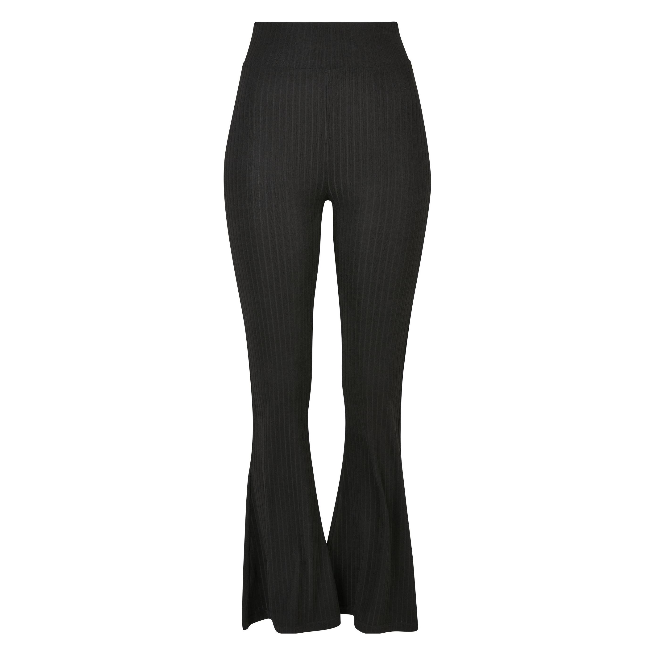 Urban Classics, Damen, Sporthose, Ausgestellte Gerippte Leggings Mit Hoher Taille, Damen (Xl), Schwarz