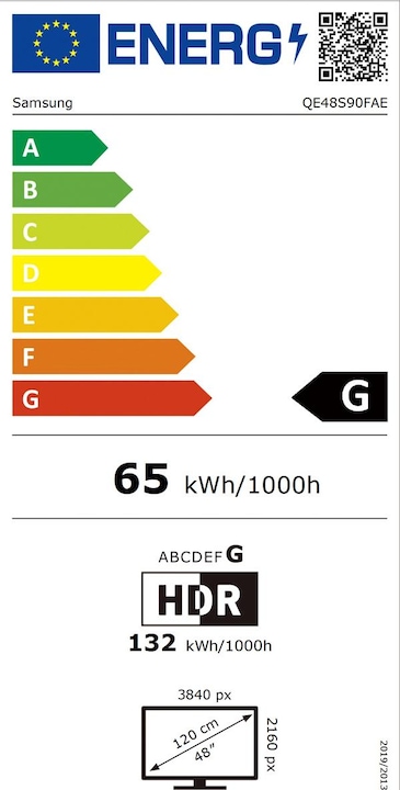 Etichetta energetica Samsung QE48S90F (48", S90F, OLED, 4K, 2025)