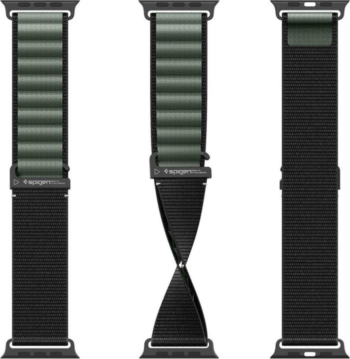 Produktbild Spigen Armband WBF1 Armband für Apple Watch 44 / 45 / 46 / 49 mm - Schwarz und Grün (49 mm, Nylon)