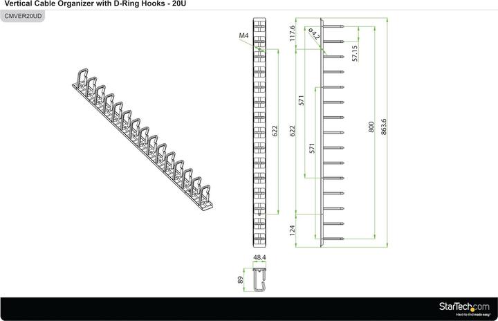 Produktbild StarTech D-RING HOOK CABLE PANEL - 3FT.