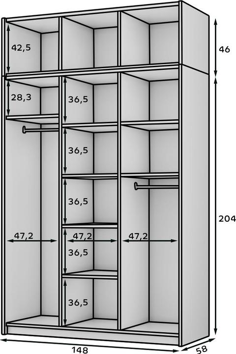 Produktbild ADRK Furniture Alera III mit Aufsatz – Drehtürenschrank (148 x 58 x 250 cm)