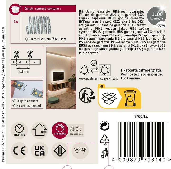 Immagine prodotto Paulmann MaxLED 1000 Strisce (Bianco caldo, 250 cm, Interno)